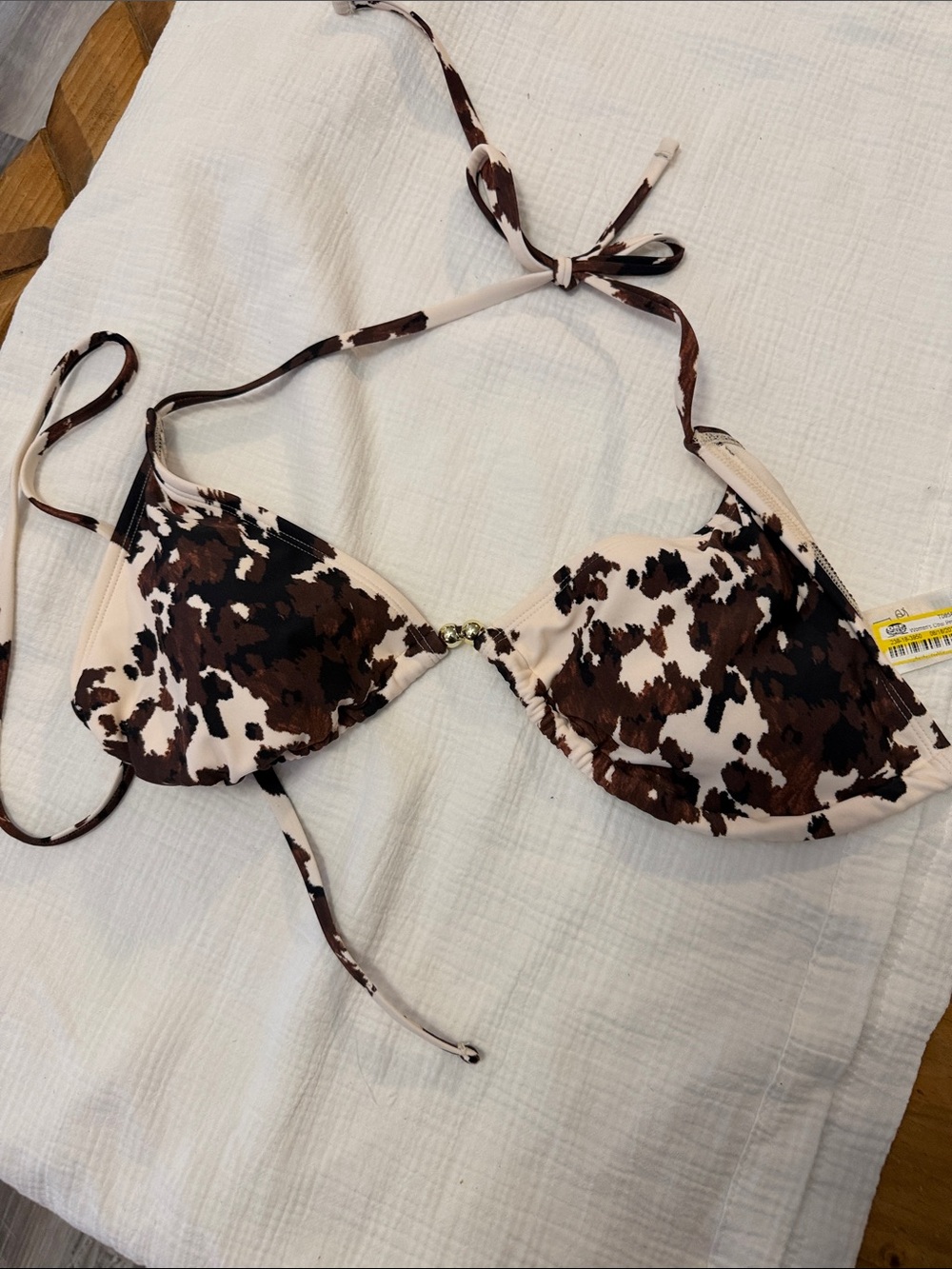 wild fable Brown and Cream Animal Print Tie-String Bikini Top